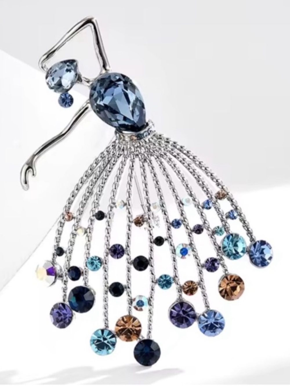 Elegant Silver Multicolor Ballerina Brooch
